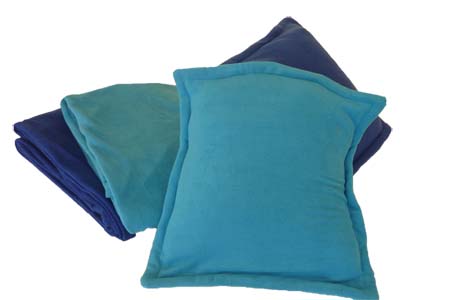 4tlg. Fleece Set (2 Kissenhüllen/2 Decken) türkis-royal SONDERAK